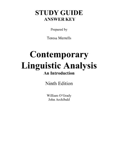 Contemporary Linguistic Analysis: Study Guide Answer Key