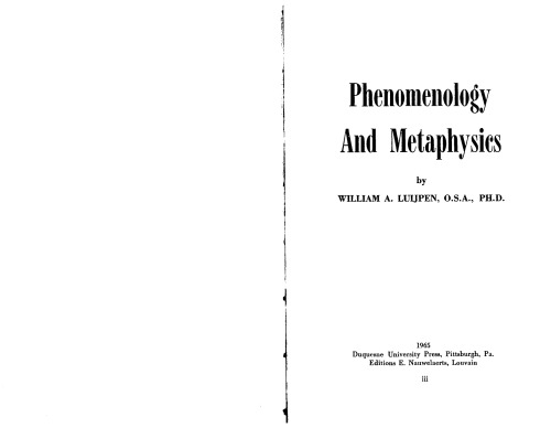 Phenomenology and Metaphysics
