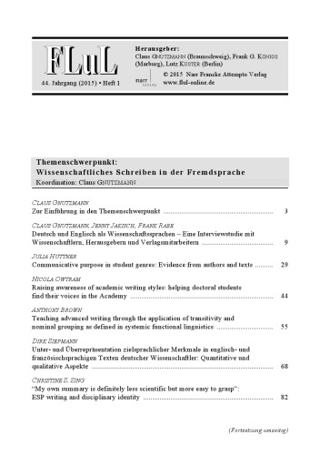 Fremdsprachen Lehren und Lernen (FLuL). 44. Jahrgang (2015). Heft 1