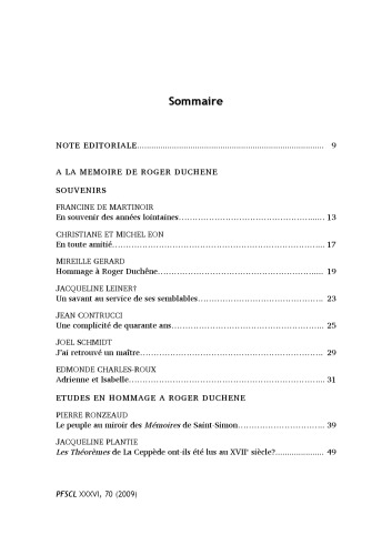 Papers on French Seventeenth Century Literature. Volume XXXVI. Number 70