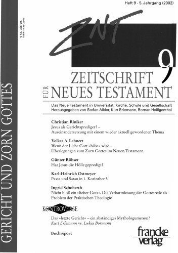 Zeitschrift für Neues Testament (ZNT). Heft 9