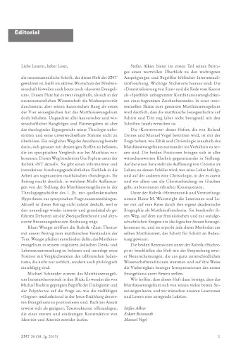 Zeitschrift für Neues Testament (ZNT). Heft 36