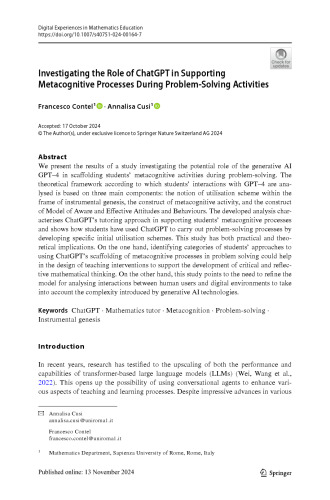 Investigating the Role of ChatGPT in Supporting Metacognitive Processes During Problem‐Solving Activities