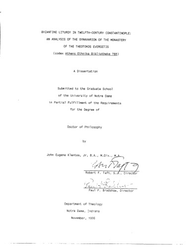 Byzantine liturgy in twelfth-century Constantinople. An analysis of the Synaxarion of the monastery of the Theotokos Evergetis