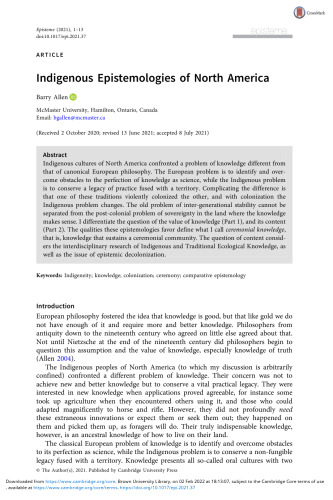 Indigenous Epistemologies of North America