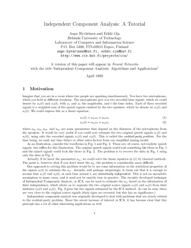 Independent Component Analysis: A Tutorial