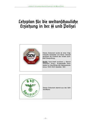 SS-Hauptamt - Lehrplan fuer die weltanschauliche Erziehung in der SS und Polizei (75 S., Text)