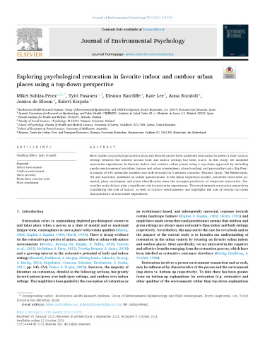 Exploring psychological restoration in favorite indoor and outdoor urban places using a top-down perspective