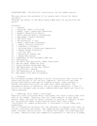 The Red Pill Constitution (On the female nature)