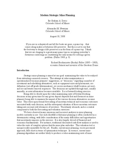 Modern Strategic Mine Planning