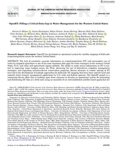 OpenET: Filling a Critical Data Gap in Water Management for the Western United States