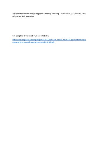 Test Bank Abnormal Psychology