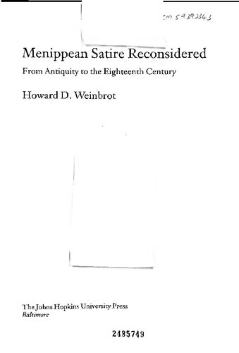 Menippean Satire Reconsidered: From Antiquity to the Eighteenth Century