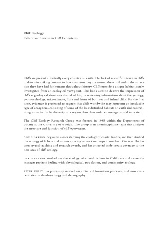 Cliff Ecology: Pattern and Process in Cliff Ecosystems