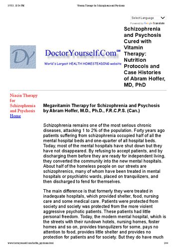 Abram Hoffer MD PhD: Vitamin B3 Niacin Therapy for schizophrenia and mental illness , depression , psychosis, PTSD, OCD, neurosis ,etc