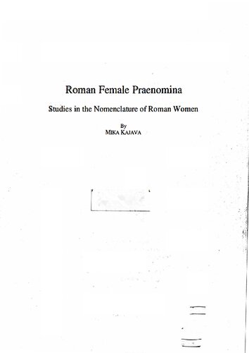 Roman Female Praenomina: Studies in the Nomenclature of Roman Women