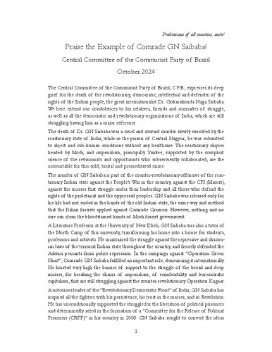 Praise the Example of Comrade GN Saibaba!