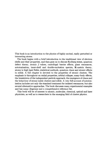 Highly Excited Atoms (Cambridge Monographs on Atomic, Molecular and Chemical Physics)