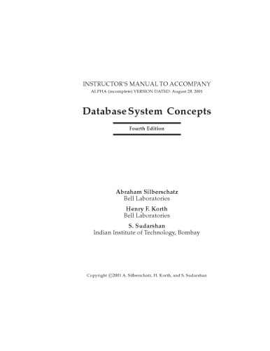 Instructor's Manual To Accompany Database System Concepts