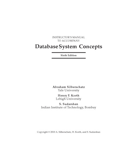 Instructor's Manual To Accompany Database System Concepts