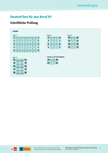 Mit Erfolg zum Deutsch-Test für den Beruf B1: Antwortbogen
