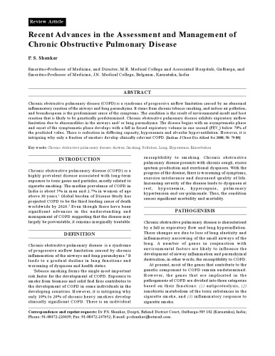 Recent Advances in the Assessment and Management of COPD