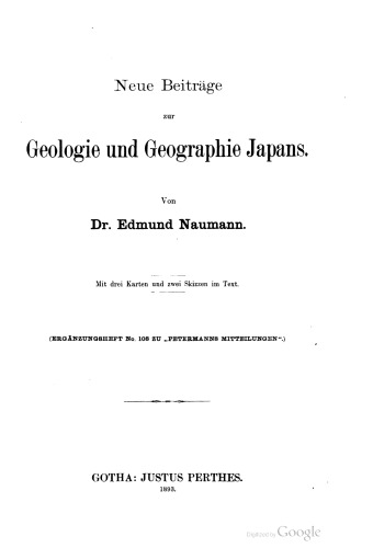 Neue Beiträge zur Geologie und Geographie Japans