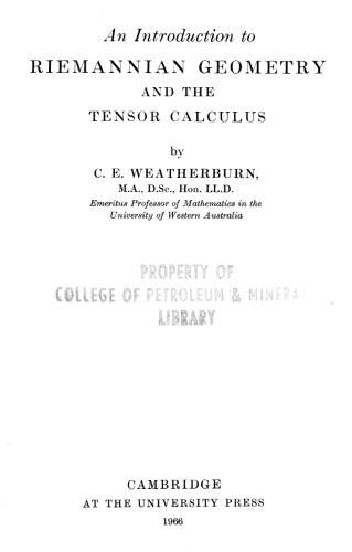 An Introduction to Riemannian Geometry and the Tensor Calculus