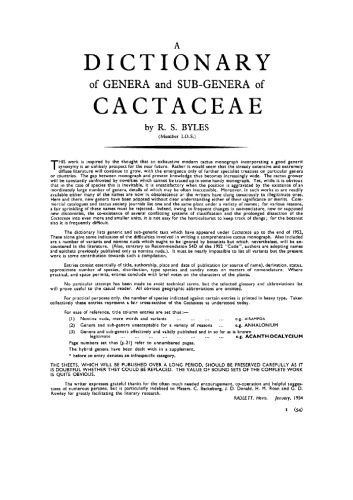 A Dictionary of Genera and Sub-genera of Cactaceae