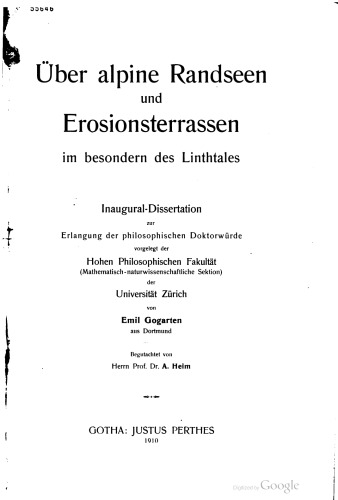 Über alpine Randseen und Erosionsterrassen im besondern des Linthtales