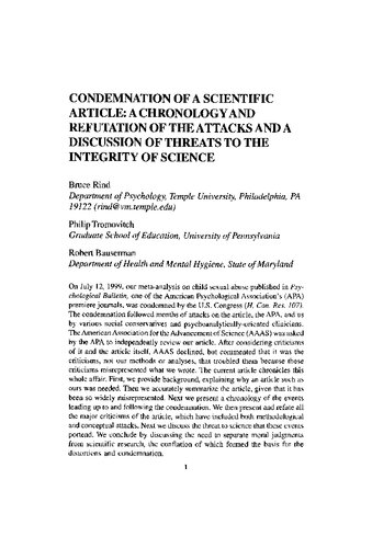 Condemnation of a scientific article: A chronology and refutation of the attacks and a discussion of threats to the integrity of science