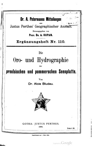 Die Oro- und Hydrographie der preußischen und pommerschen Seenplatte