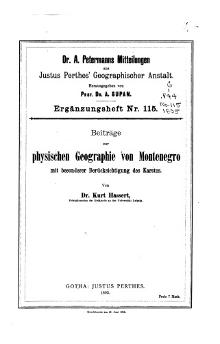Beiträge zur physischen Geographie von Montenegro mit besonderer Berücksichtigung des Karstes