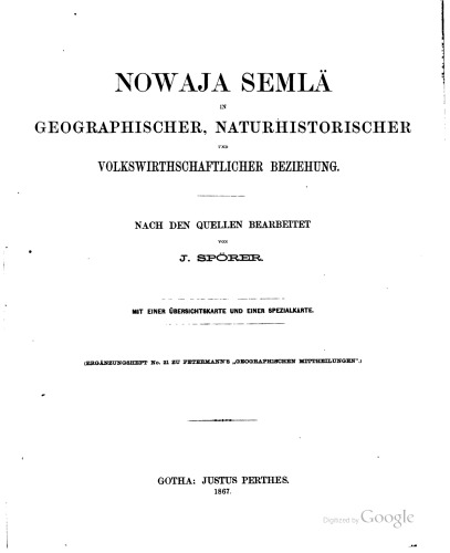 Nowaja Semlä in geographischer, naturhistorischer und volkswirthschaftlicher Beziehung