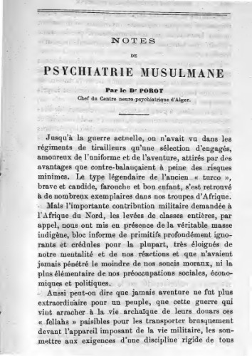 Notes de Psychiatrie musulmane