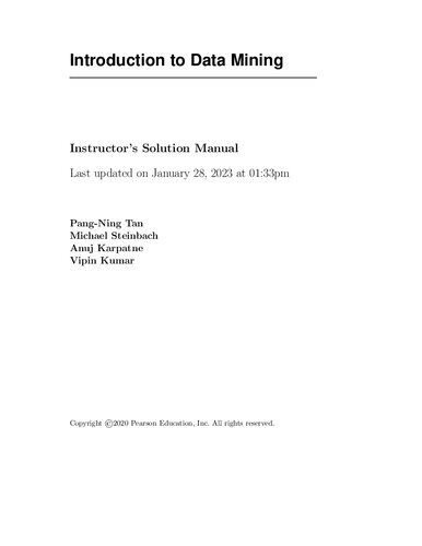 Introduction to data mining.. Instructor's solution manual