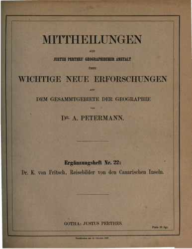 Reisebilder von den Canarischen [Kanarischen] Inseln