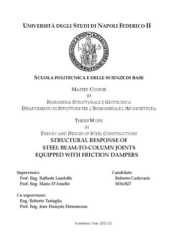 SCUOLA POLITECNICA E DELLE SCIENZE DI BASE 
STRUCTURAL RESPONSE OF STEEL BEAM-TO-COLUMN JOINTS EQUIPPED WITH FRICTION DAMPERS