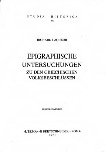 Epigraphische Untersuchungen zu den griechischen Volkbeschlüssen