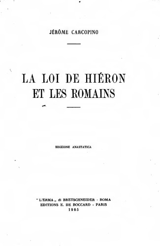 La loi de Hiéron et les romains
