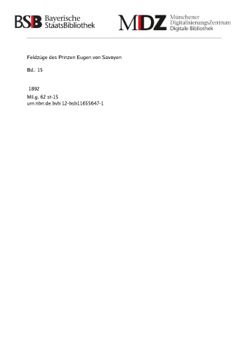 Feldzüge des Prinzen Eugen von Savoyen. Bd. 15. 1713