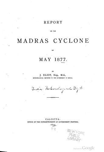 Report on the Madras Cyclone of May 1877