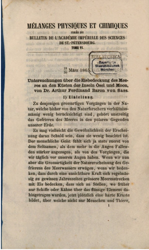 Untersuchungen über die Eisbedeckung des Meeres an den Küsten der Inseln Ösel und Moon