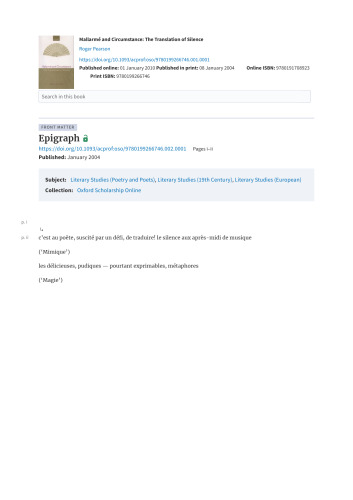 Mallarmé and Circumstance: The Translation of Silence