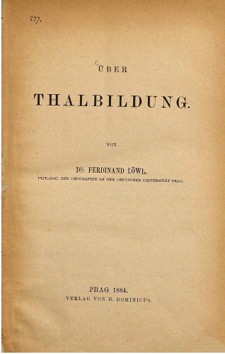 Über Thalbildung [Talbildung]