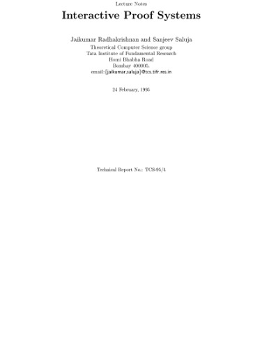 Lecture Notes: Interactive Proof Systems