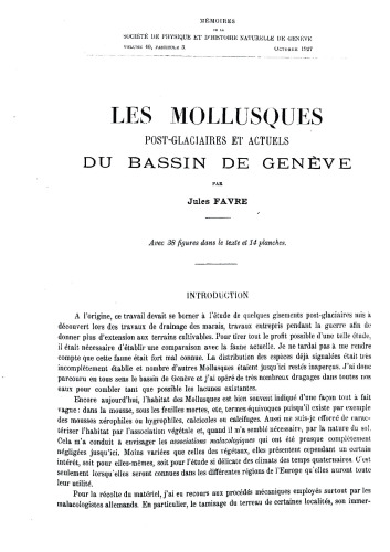 Les mollusques post-glaciaires et actuels du. Bassin de Genève