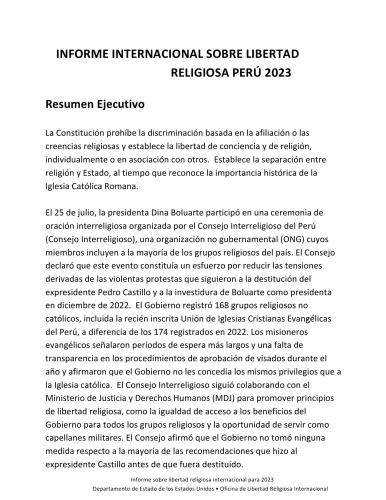 Informe sobre libertad religiosa internacional para 2023