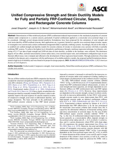 Unified Compressive Strength and Strain Ductility Models for Fully and Partially FRP-Confined Circular, Square, and Rectangular Concrete Columns