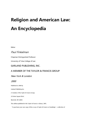 Religion and American Law: An Encyclopedia (Garland Reference Library of the Humanities)
